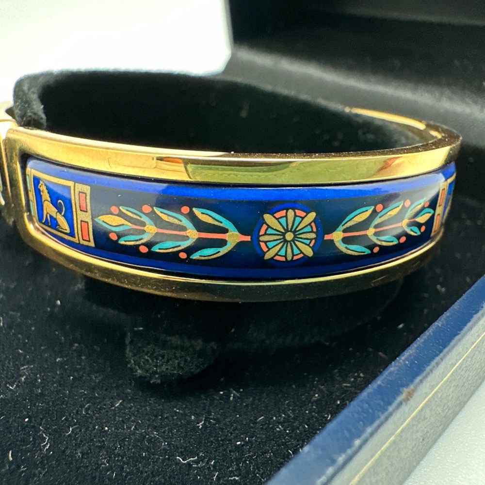 Vintage Michaela Frey Wien MFT Greco-Roman Lion Enamel Clasp Bangle Bracelet - Picture 7 of 16
